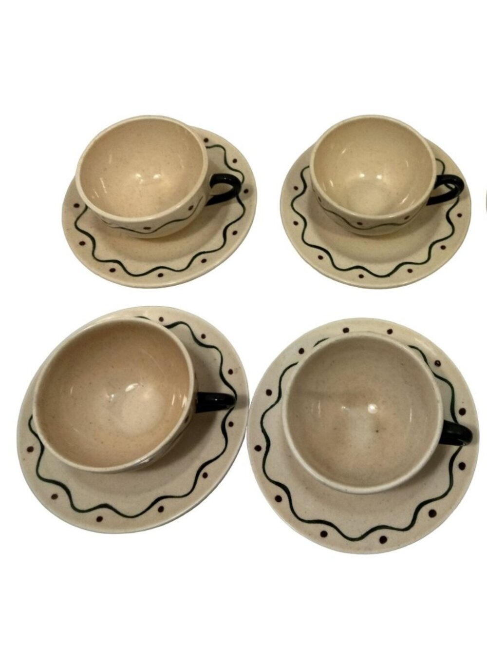 Metlox Poppytrail Green Rooster Tea Cup Saucer Lot 4 Sets California Pottery - Picture 2 of 15